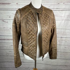 Jou Jou long sleeve brown faux skin moto jacket Sz L with quit design